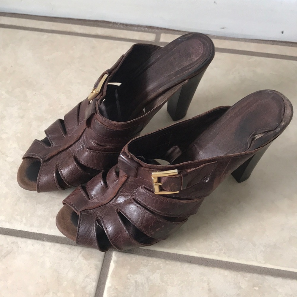 Authentic leather slide sandals